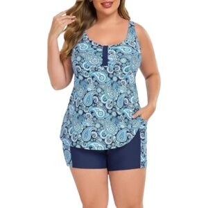 NWT Halcurt Two Piece Tankini Set Bathing Suit Plus Size 3X